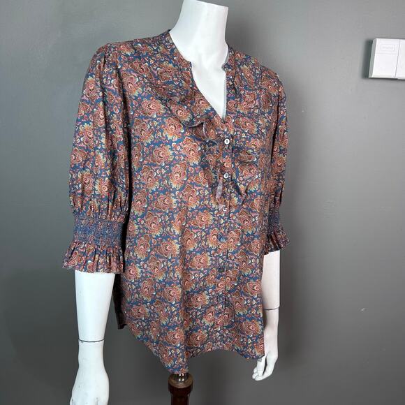 Sundance top blouse Medium floral cotton ruffle Outlander floral lightweight - Picture 3 of 15